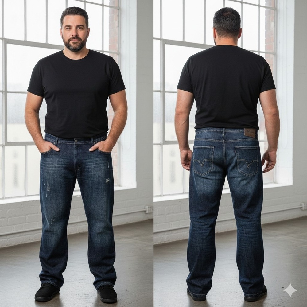 SEAN JOHN Jeans Mens 52B Dark Wash Relaxed Straight Distressed Cotton Denim